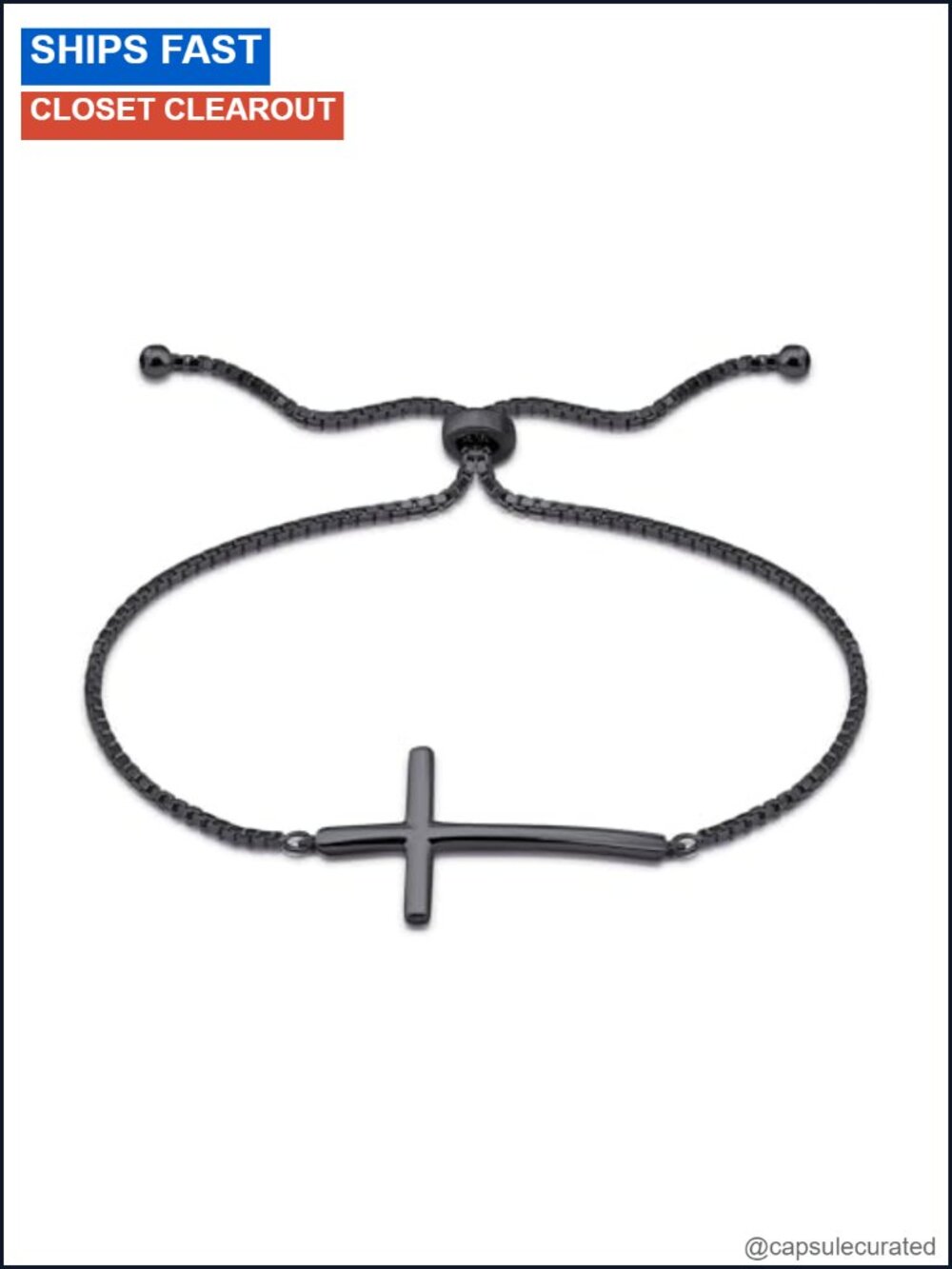 925 Sterling Silver Cross Bracelet Pullstring Adjustable Box Chain Minimalist